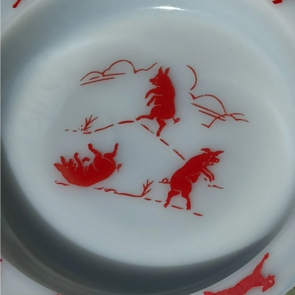 Vintage~Hazel Atlas~3 Little Pigs~Childs Soup Bowl~W/Red Nursery Animals~G13**